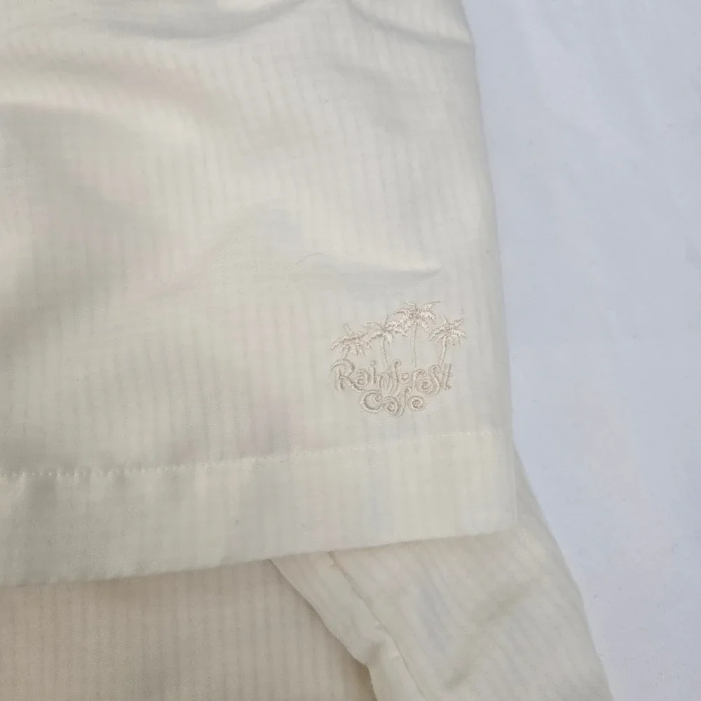 Vintage Rainforest Cafe Shirt Mens XL Beige Embroidered Seersucker‎ Rayon Blend